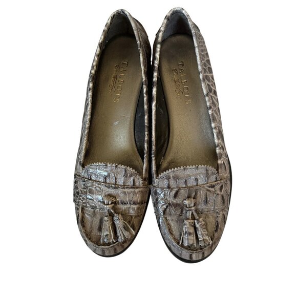 Talbots lizard leather tassel loafers 1" heels black rubber soles womens size 6B - Picture 5 of 10